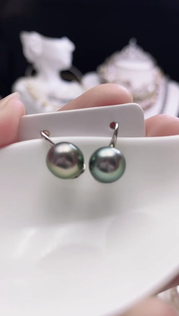 银S925镶嵌耳饰海水珍珠大溪地珍珠耳钩