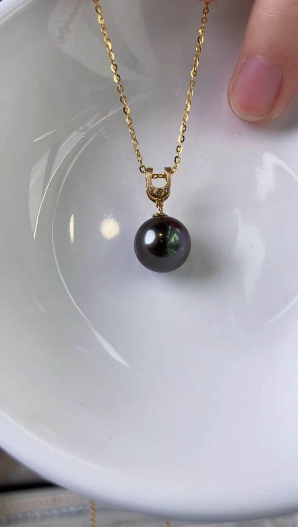【闪购商品】海水珍珠吊坠(赠链)18K金镶嵌10-11大溪地黑珍珠吊坠