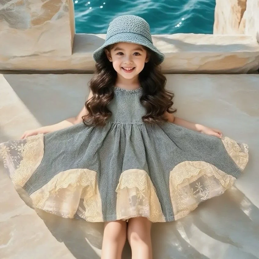 女童连衣裙2025夏季新款儿童洋气公主裙宝宝蕾丝花边吊带裙夏装潮