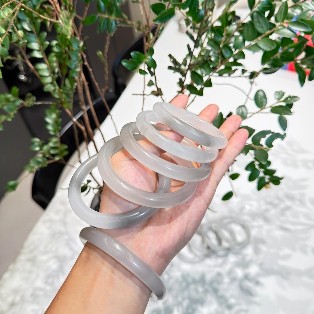 白色飘水墨花纹白月光女神首饰女款圆镯通透