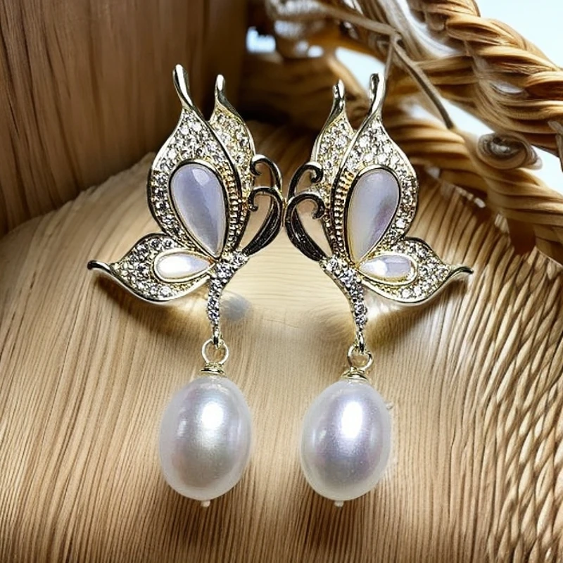 真品纯天然淡水珍珠气质白色轻奢时尚百搭复古设计师优雅珍珠耳饰