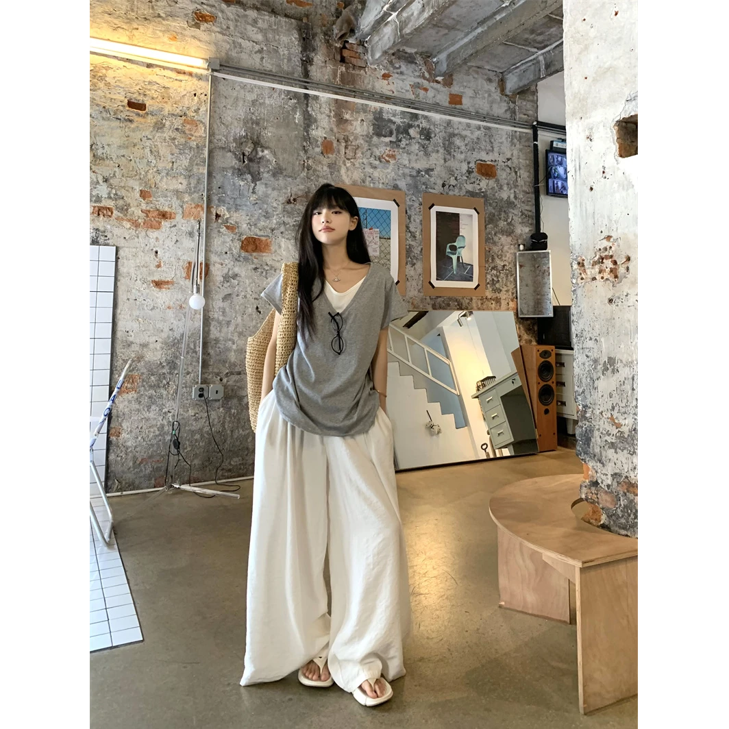 高腰长裤女装夏季2025新款白色休闲裤宽松百搭垂感阔腿裤子拖地裤