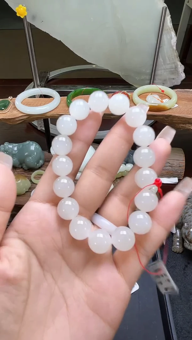 手串未镶嵌和田玉卡12青海白玉圆珠 9010494