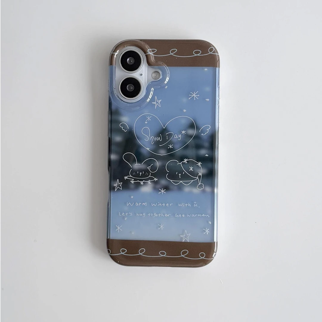 冬日雪天兔子涂鸦适用苹果17promax手机壳iphone16新款15氛围感14