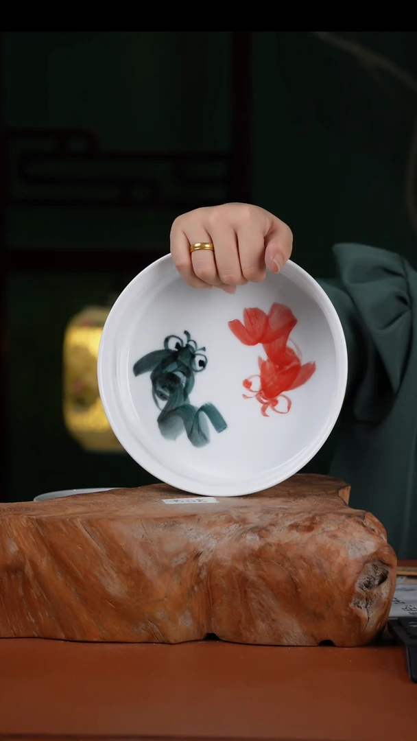 摆件景德镇高温釉中彩茶洗直径19高7