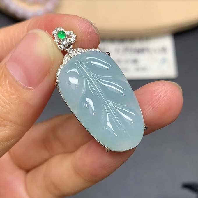四会-（DY-27-1）叶子吊坠-s925银镶翡翠树叶吊坠多样性发其一