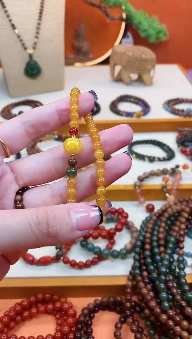 未镶嵌蜜蜡手链单圈蜜蜡和田南红手串