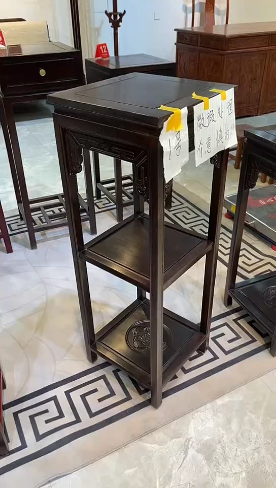 【闪购商品】黑酸枝木类成套家具黑檀色福字花架35*35*100