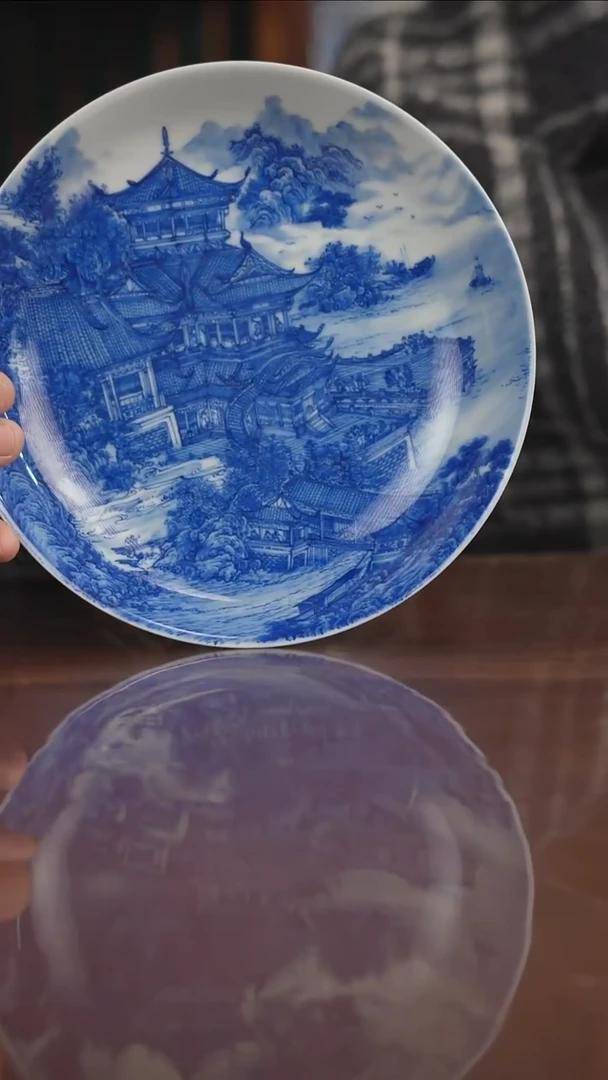 自成堂柴窑青花江楼夜月图