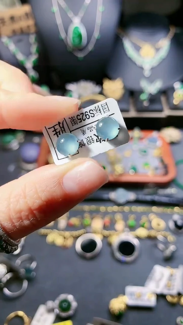 【闪购商品】翡翠耳饰银S925镶嵌耳饰