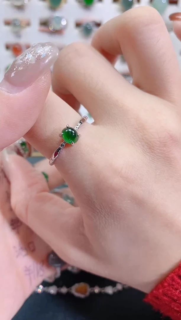 银S925镶嵌戒指翡翠天然翡翠