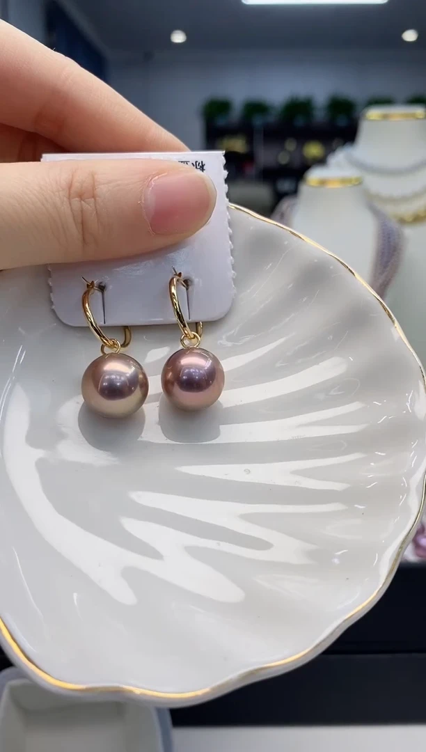 【闪购商品】淡水珍珠耳饰18K金镶嵌淡水耳圈13-14