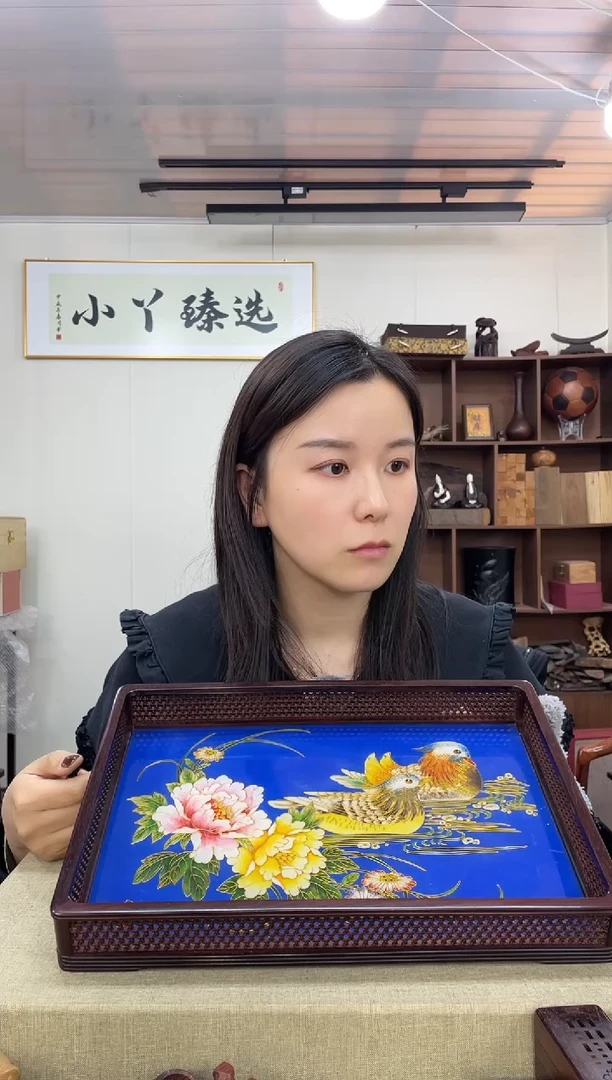 乌木类876小叶紫檀景泰蓝茶盘木木木