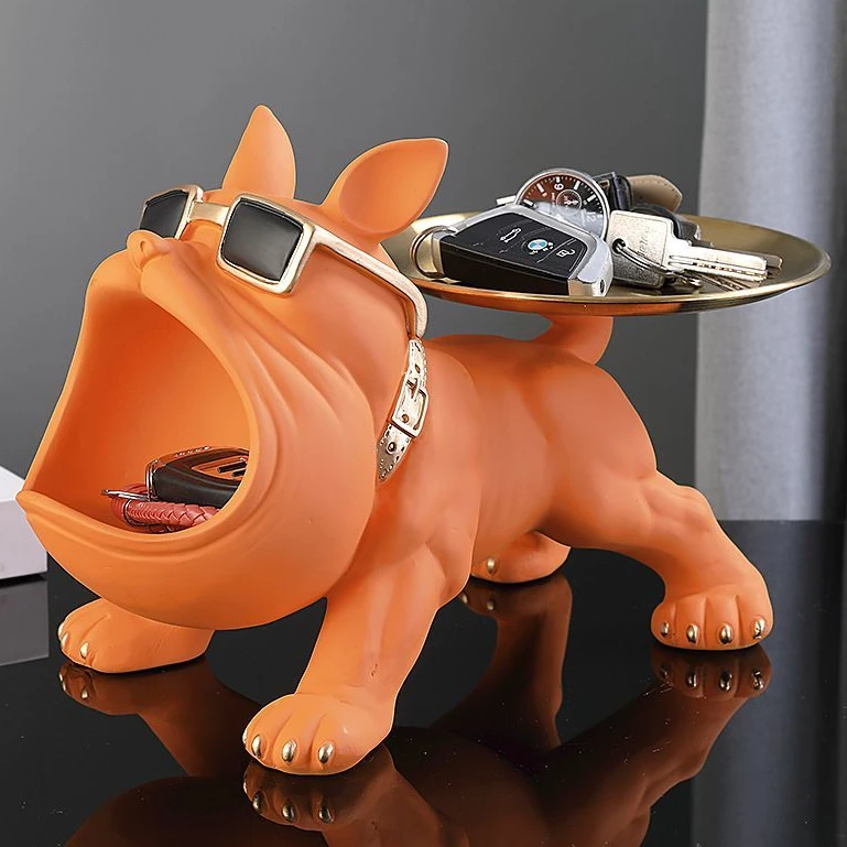 入户玄关法斗犬收纳网红托盘创意高档装饰乔迁新居礼品电脑桌摆件
