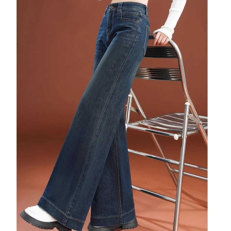 Mandsibil曼德西比利高腰牛仔裤阔腿裤女2025春秋新款保暖时尚