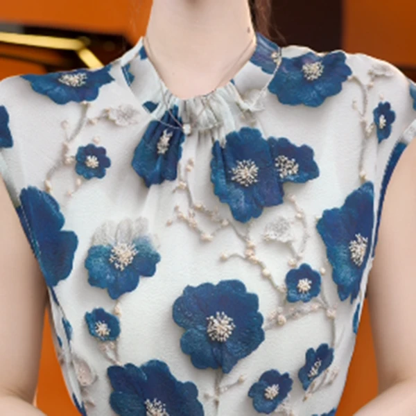 2025苏杭新款气质高端优雅显瘦高级感 墨染青花圆领连衣裙