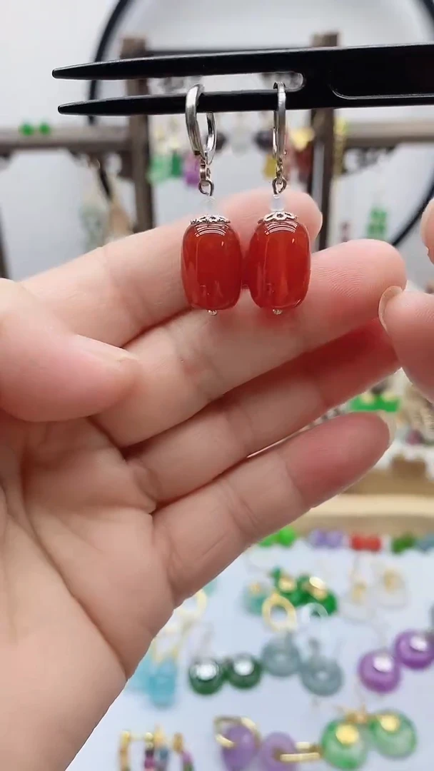 银S925镶嵌南红玛瑙耳饰176