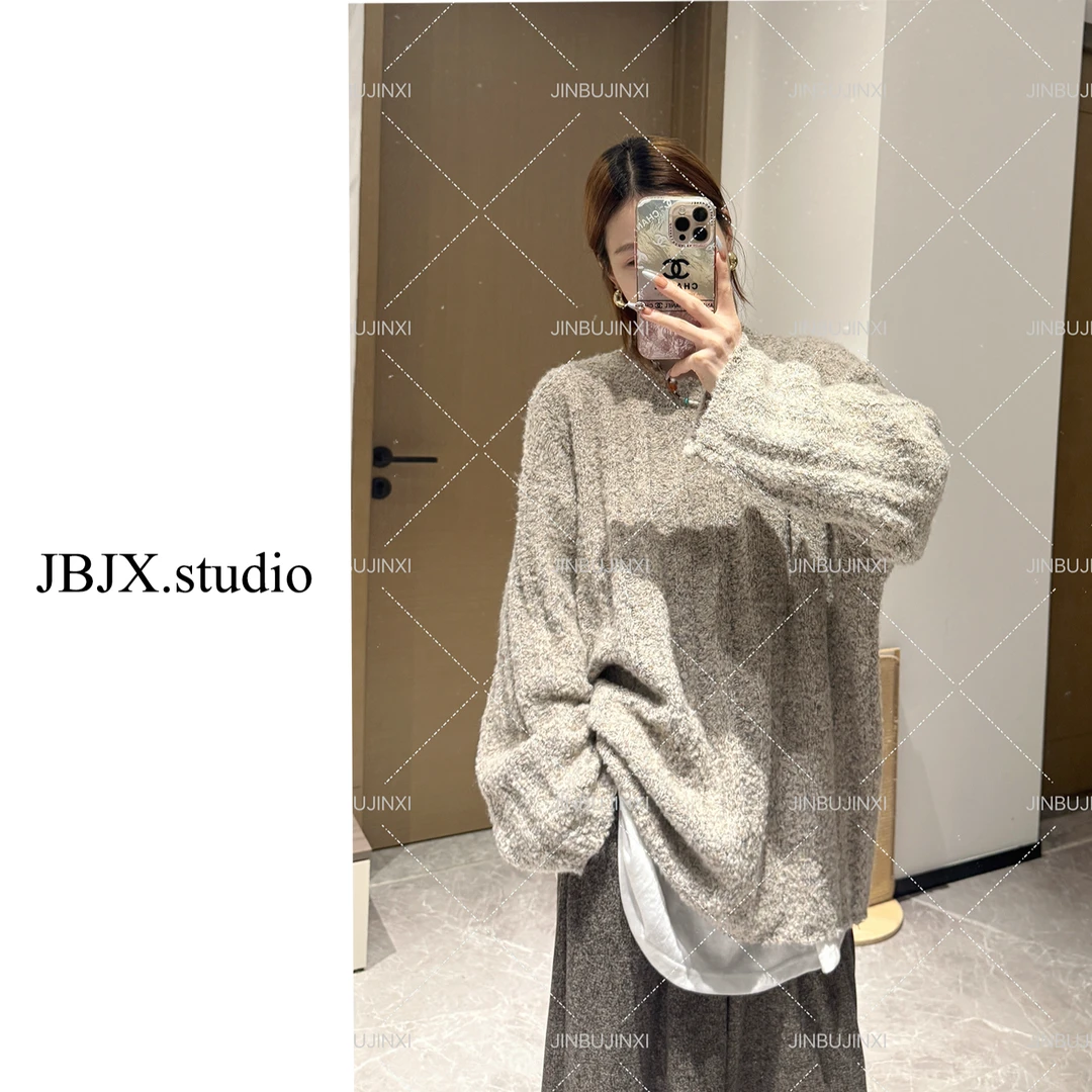 JBJX【松绒香芋 糯叽叽竖坑条毛衣】秋冬套头圆领宽松时尚针织