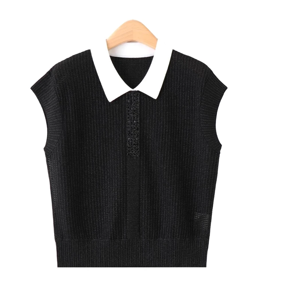 假两件针织衫女士2025夏季新款时尚洋气减龄显瘦黑色短袖t恤上衣