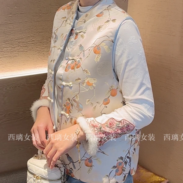 夹棉【柿柿如意】秋冬季马甲加厚宽松新中式中国风马夹女士坎肩国潮