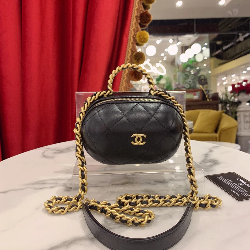 95新 Chanel/香奈儿 GGS香奈儿22p手柄胶囊包黑金羊皮单94802657