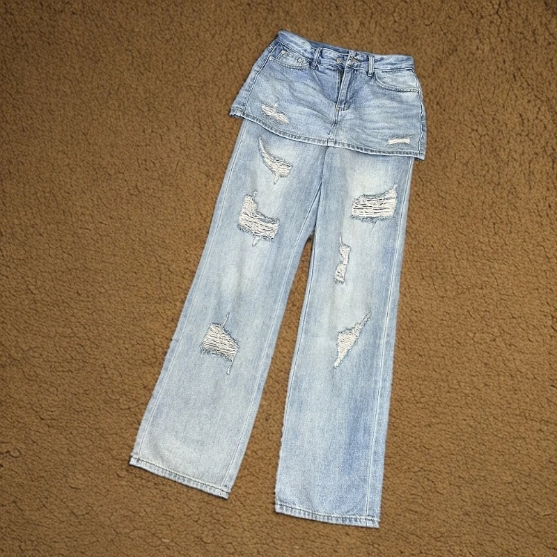 个性显瘦破洞牛仔裤裙裤66206