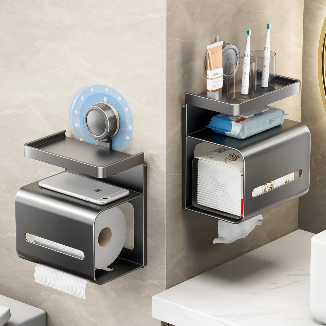 卫生间吸盘纸巾盒厕所置物架免打孔壁挂式抽纸放置盒洗手间卷纸架