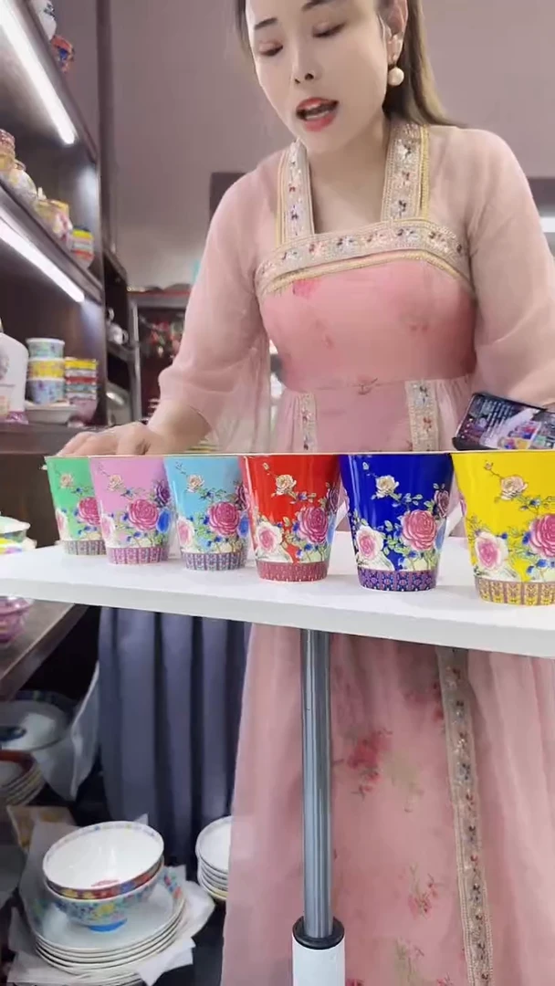 瓷片牡丹花卉杯子6只装景德镇陶瓷