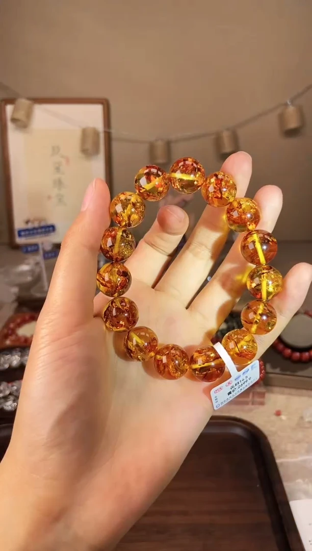 未镶嵌琥珀（花珀）手链14.5m花珀