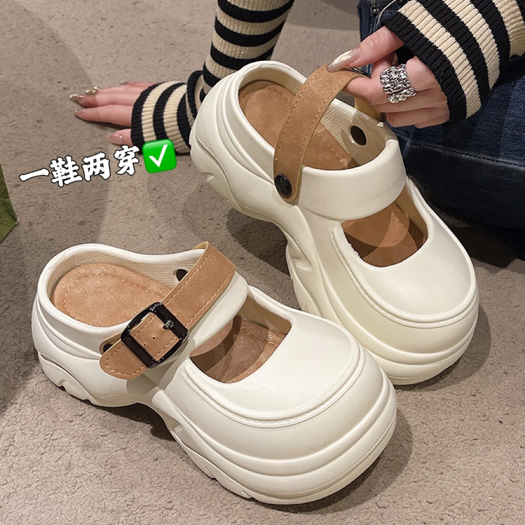 7cm包头凉拖鞋女夏季时尚百搭女鞋外穿厚底沙滩防滑透气洞洞鞋