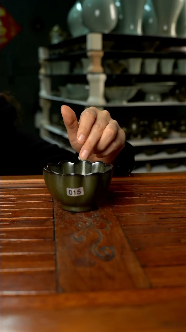 杯015号茶叶末莲花杯窑变