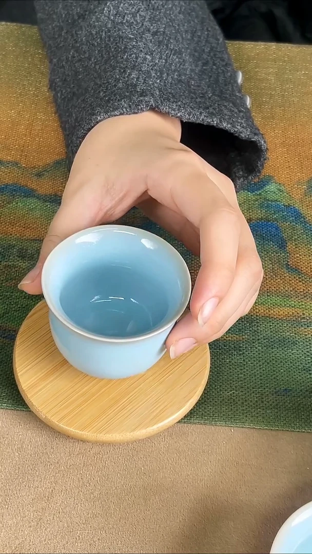 杯子瓷韩红 天青釉 小金钟