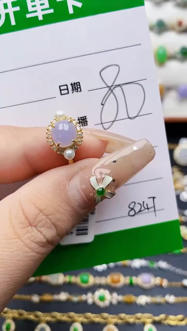 翡翠戒指银S925镶嵌8247