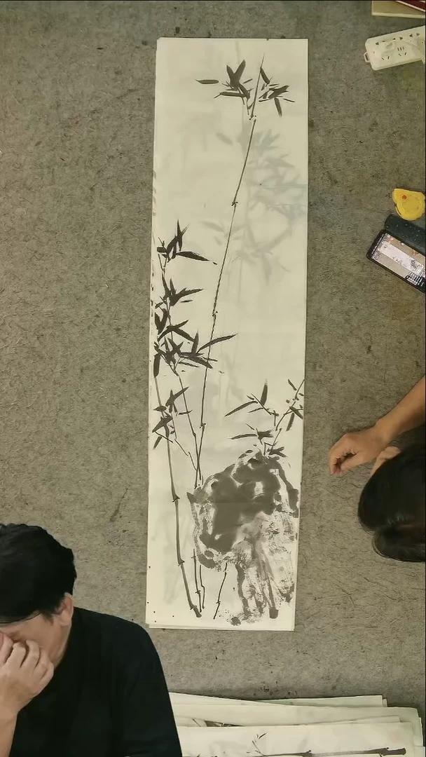 国画四尺对开  墨竹条屏 34*138cm