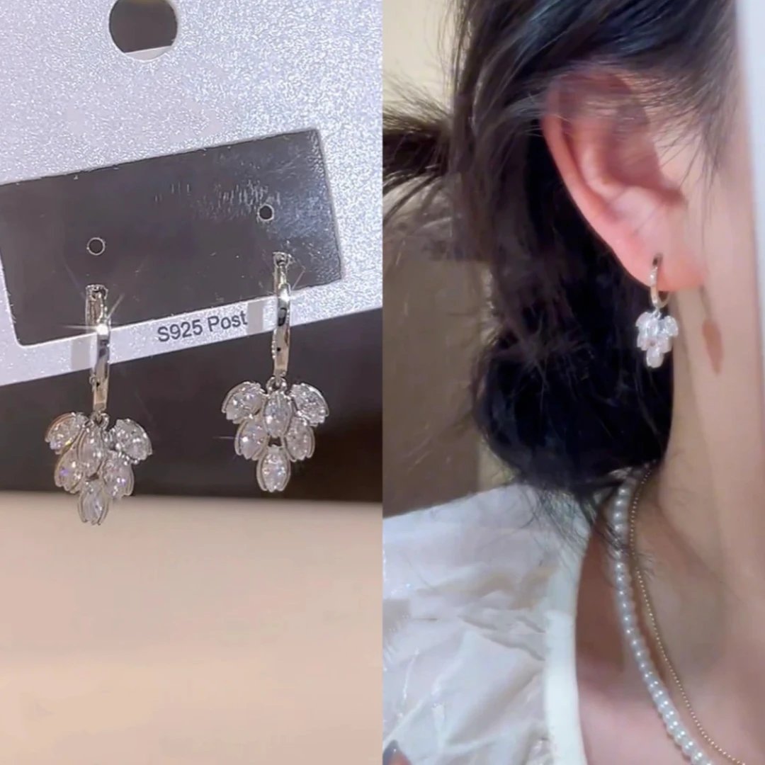 铜合金耳饰 耳饰银色冰凝花耳扣轻奢小众高级感时尚简约气质百搭