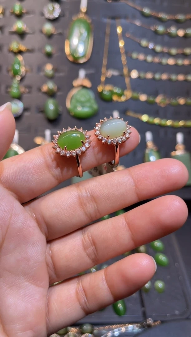 【闪购商品】和田玉碧玉猫眼戒指合金多样性发一