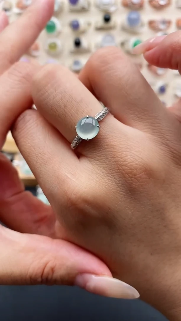 银S925镶嵌戒指翡翠缅甸天然A货翡翠11   5-1