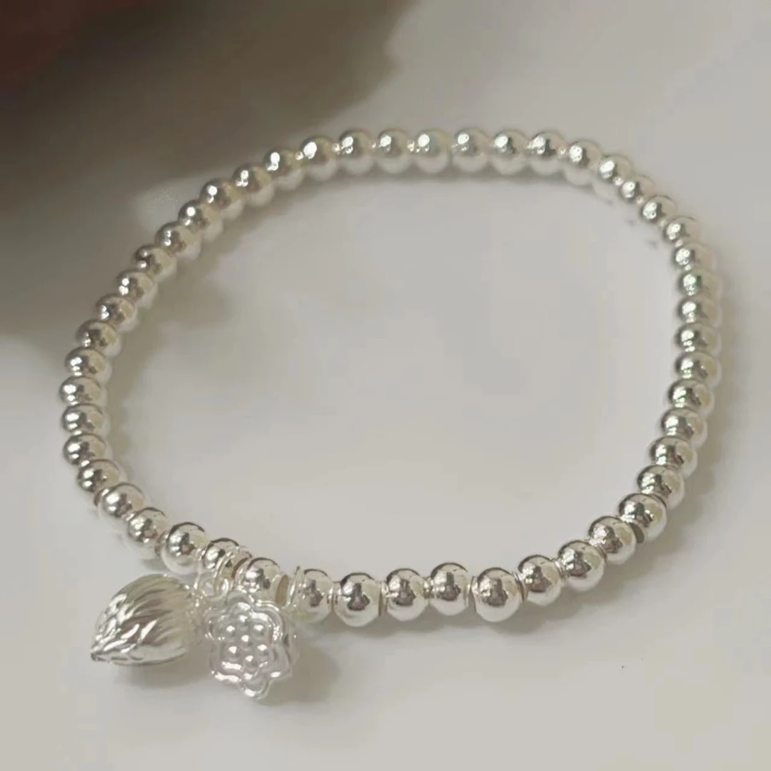 足银手链 S-6004  足银4mm两世欢银珠手链