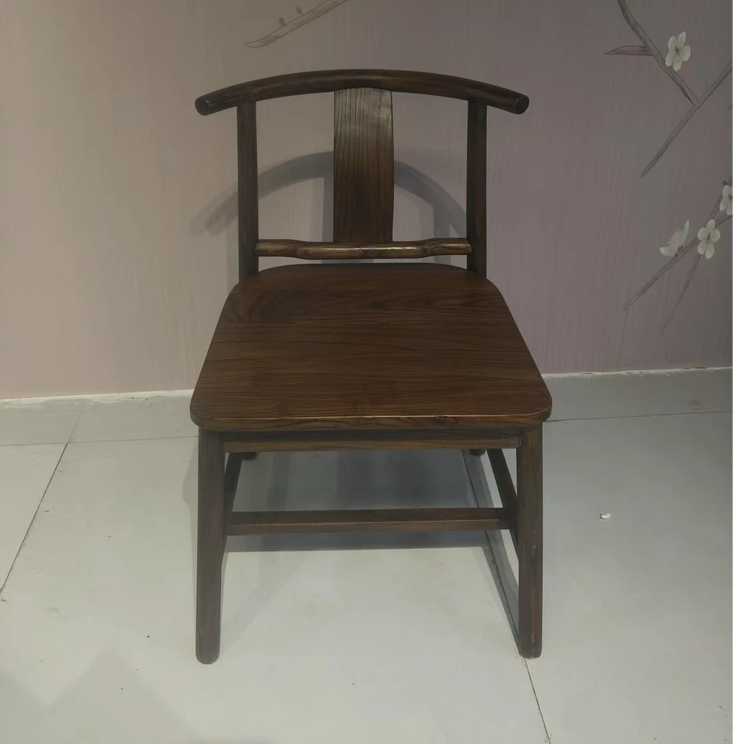 北方老榆木全实木全原木新中式书桌餐椅家用简约禅意茶艺月牙客椅