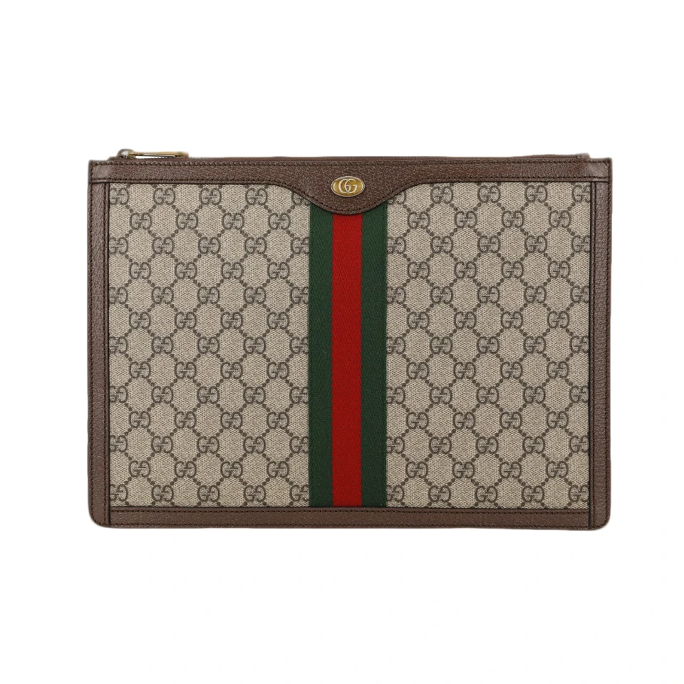 95新 GUCCI/古驰 古驰红绿织带手拿包/T84