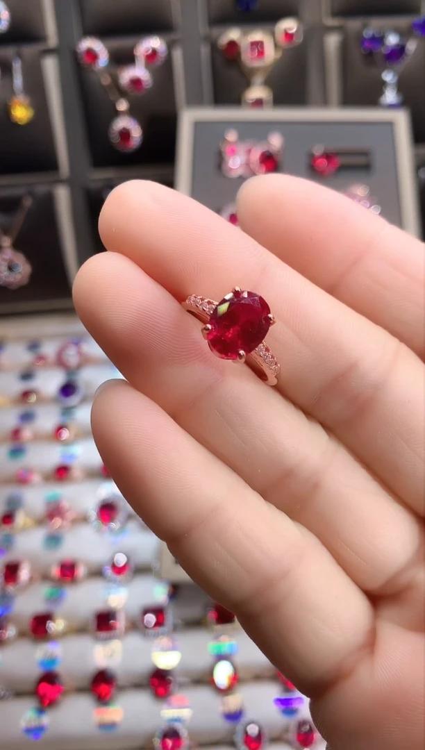 【闪购商品】红宝石戒指银S925镶嵌玫瑰金8.10