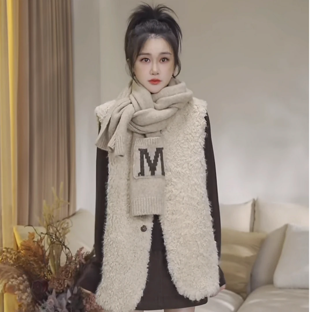 2025新品时尚休闲百搭纯色保暖减龄女士款ins围巾5552179