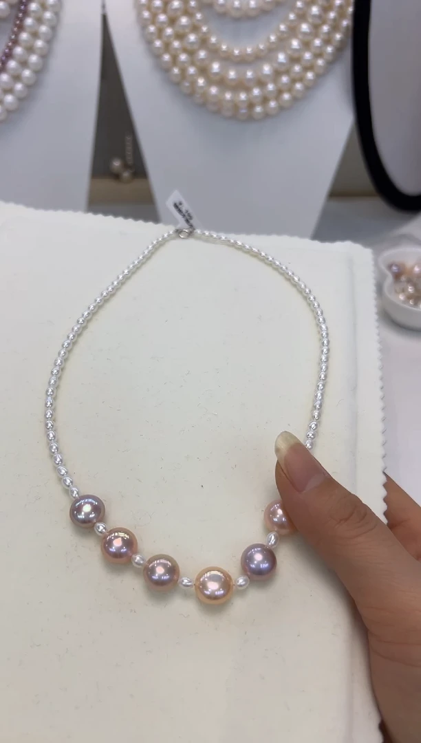 【闪购商品】淡水珍珠颈饰银S925镶嵌糖果微笑