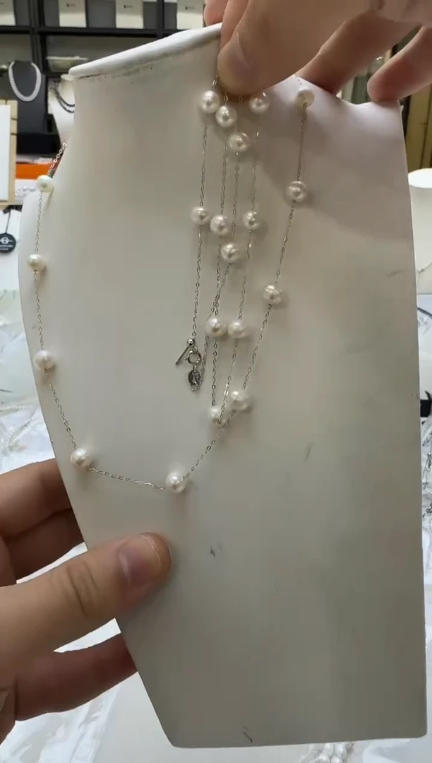 淡水珍珠银S925镶嵌项链7-8mm 满天星11颗