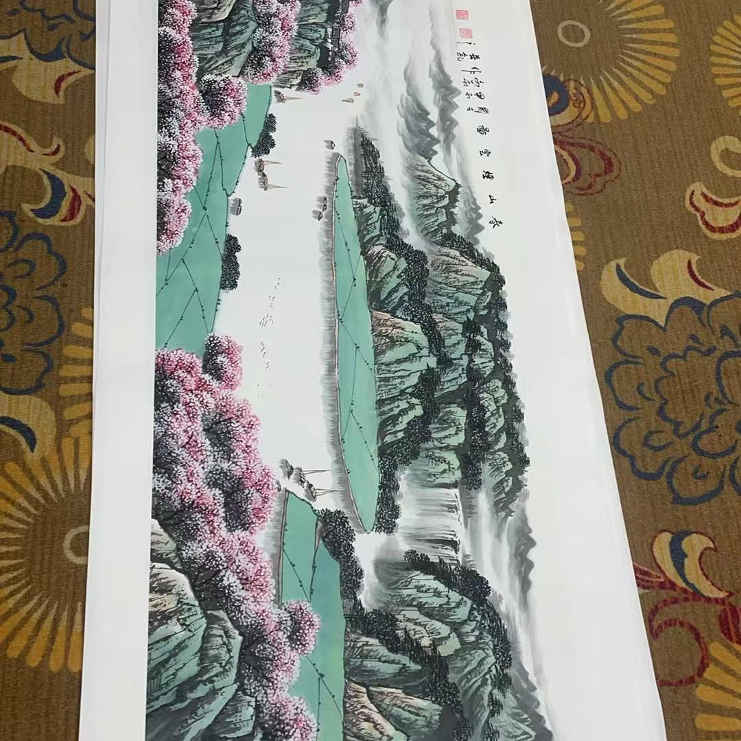 贾文华老师国画手绘作品 春山烟云图 六尺 横幅