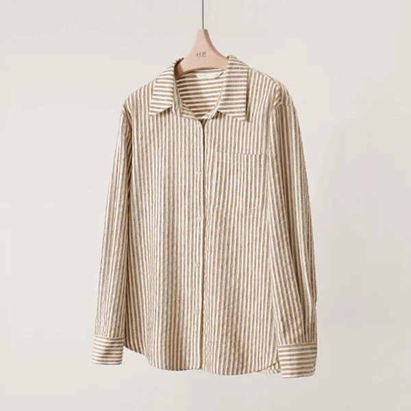 时然微胖大码女装胖妹妹百搭气质条纹长袖遮肉显瘦衬衫S3QC0A001