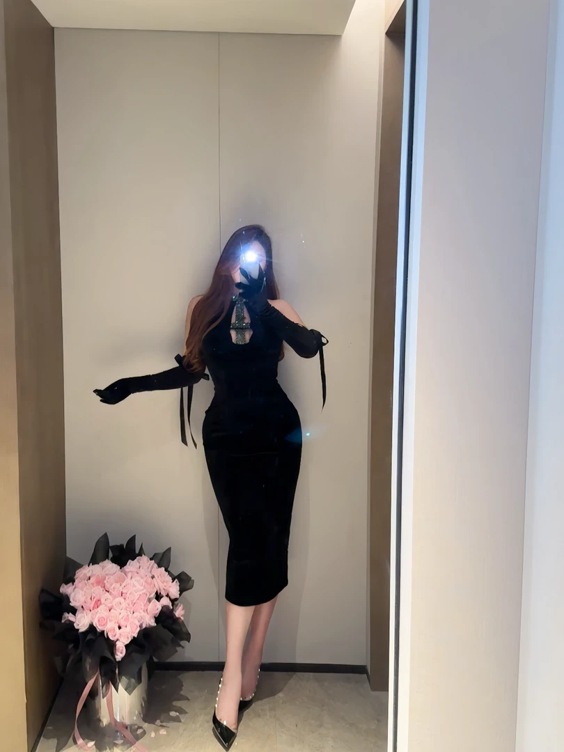 【现货】胖婷大码定制「月光莫利纳」丝绒连衣裙配丝绒手套