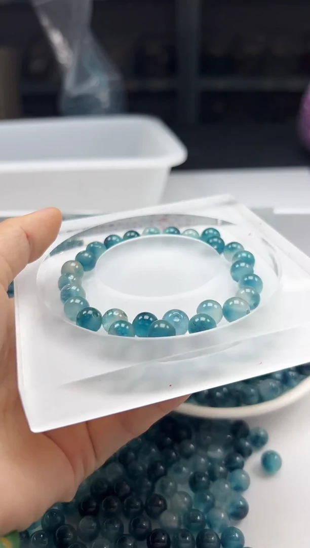 未镶嵌颈饰玛瑙/玉髓W835老蓝水飘花8mm*30颗