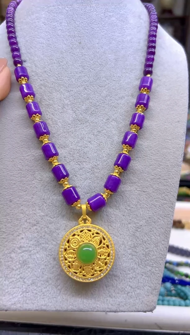 银S925镀金镶嵌苏纪石（舒俱来）毛衣链DIY款M724