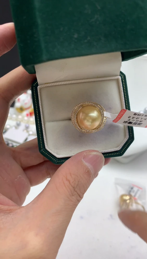 银S925镶嵌FF海水珍珠金珠戒指